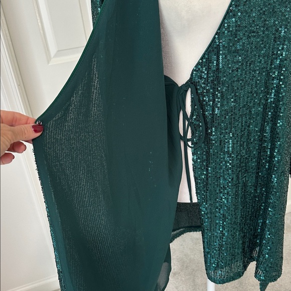 Lulu's Sparkly Darling Emerald Green Sequin Ling Sleeve Dress - Picture 7 of 11